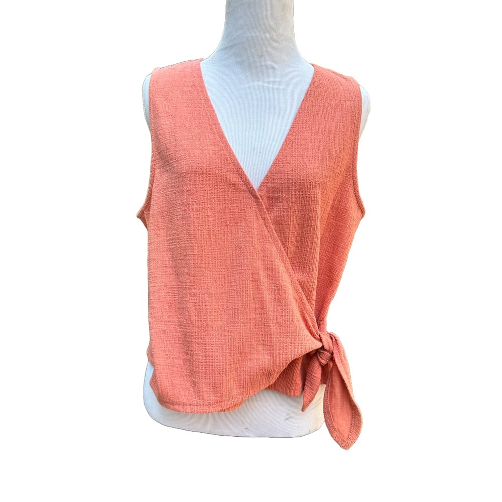 MADEWELL Pink Orange Linen Feel Summer Top w/ Button Closure & Tie Bottom, Sz. L - Picture 1 of 4